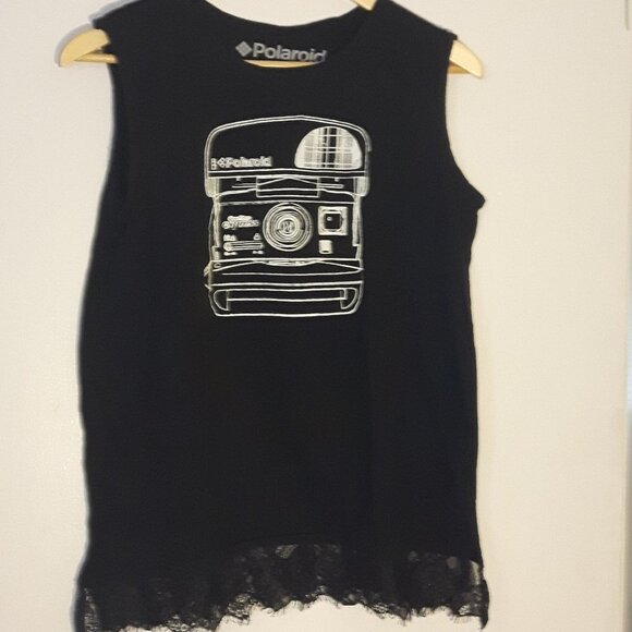 Polaroid Camera TANK TOP with lace Women's Size Large - Picture 1 of 4